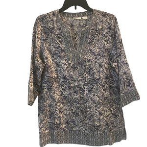 Sigrid Olsen navy blue linen tunic size M